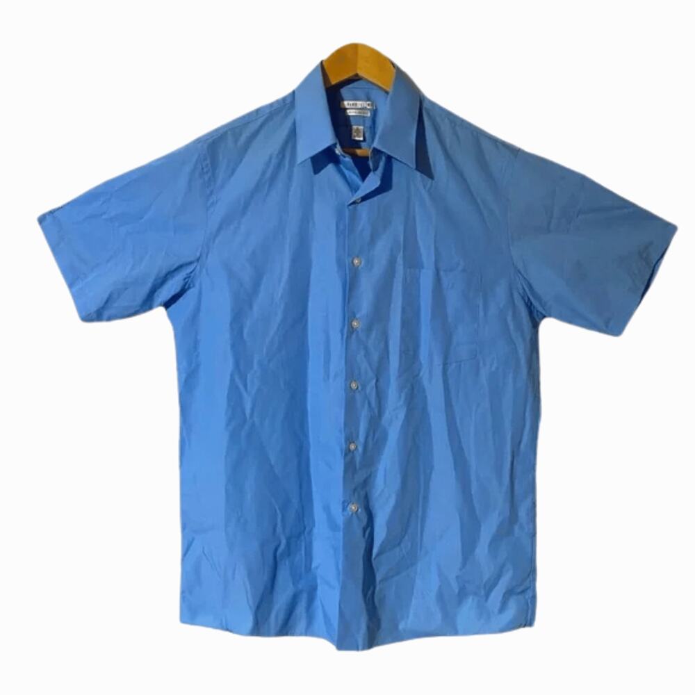 Men's Blue Dress Shirt Van Heusen Short Sleeve Button Down Sz 16